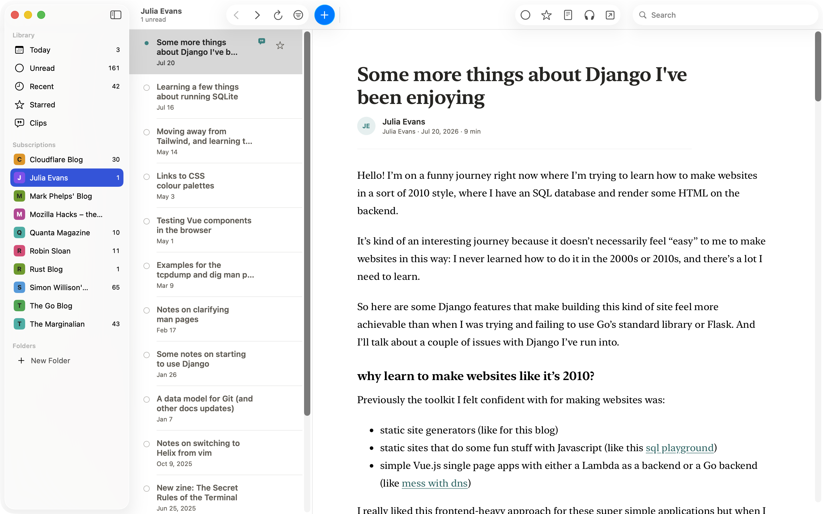 Cove screenshot — article in reader view