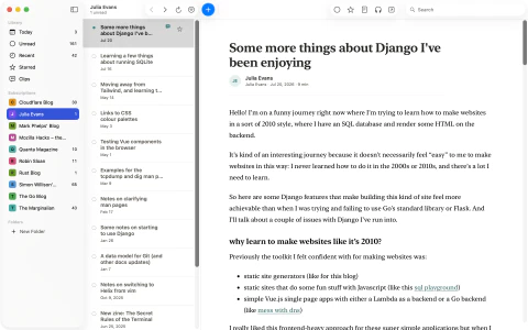 Cove screenshot — article in reader view